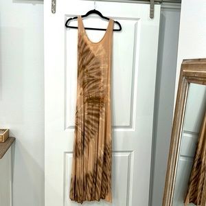 Tan tie dye cotton tie back maxi
